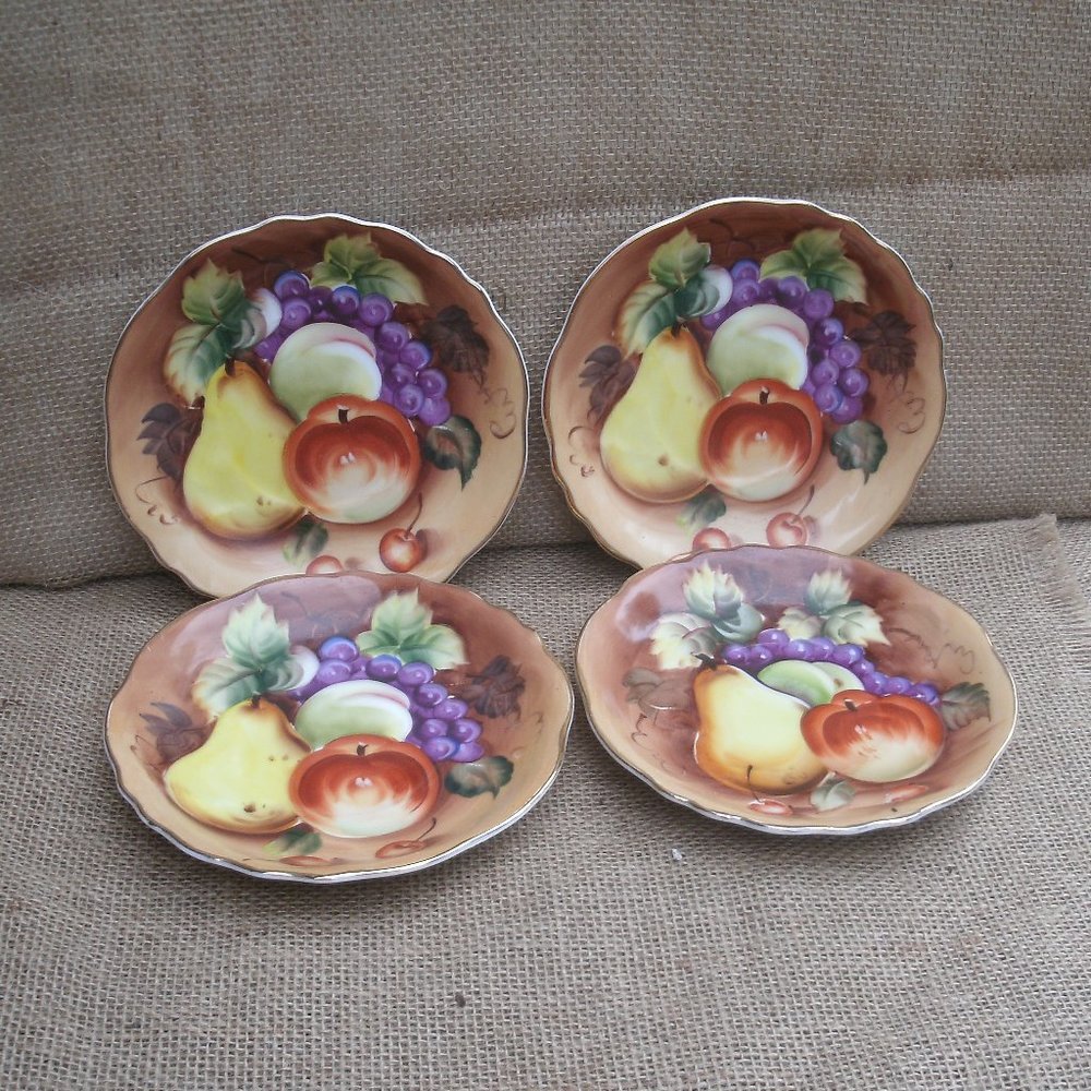 Vintage Lefton Heritage Fruit Saucer Set of 4 22K Gold